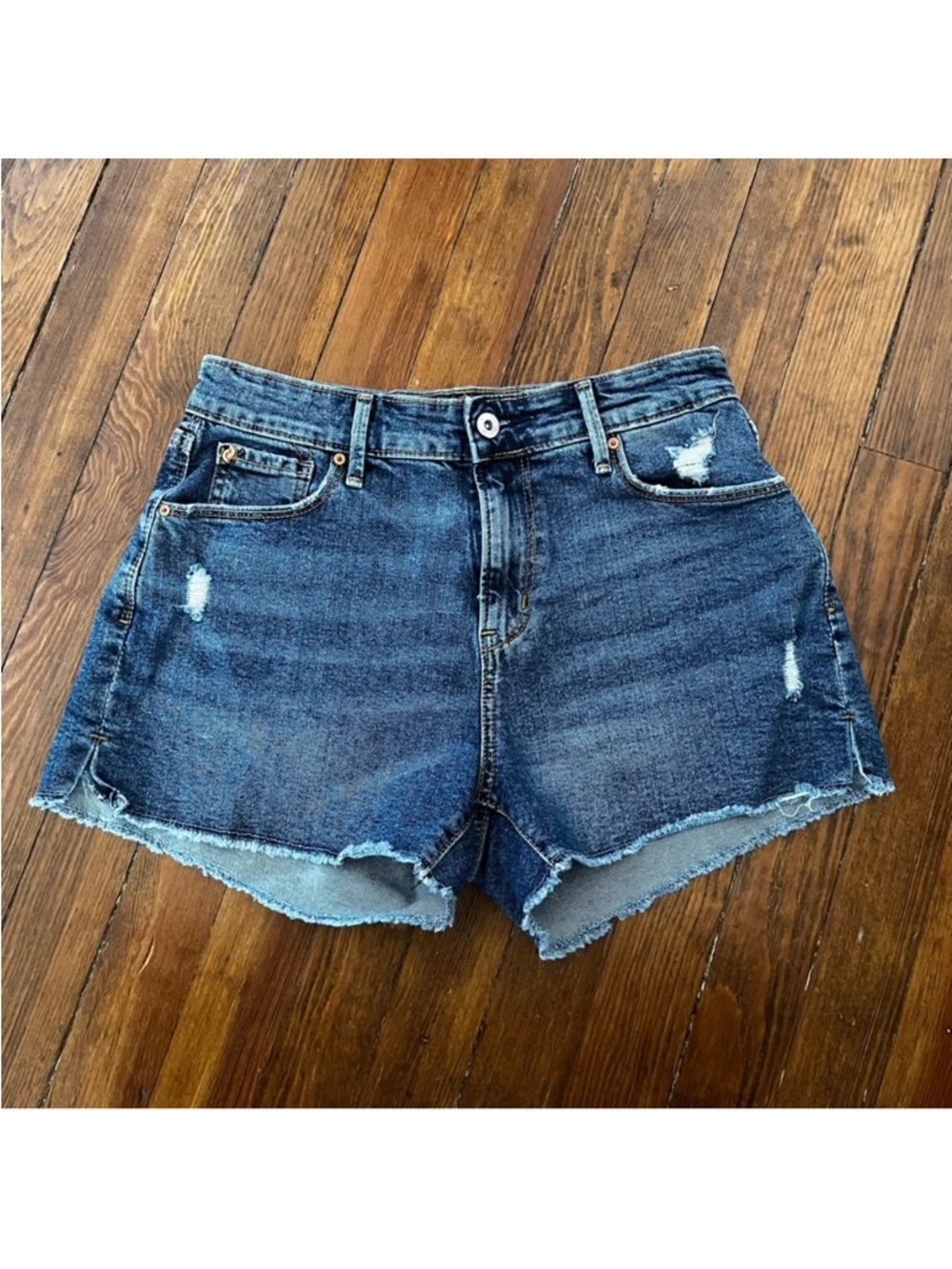 Levi's Dark Blue Distressed Denim Cutoff Shorts